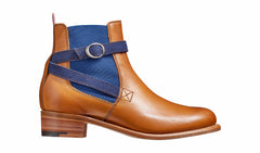 Womens Alexandra - Cedar Calf / Blue Strap Suede Boot | Barker Shoes