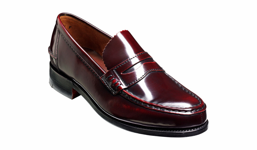 Mens Caruso - Burgundy Hi-Shine - Penny Loafer Shoe | Barker Shoes