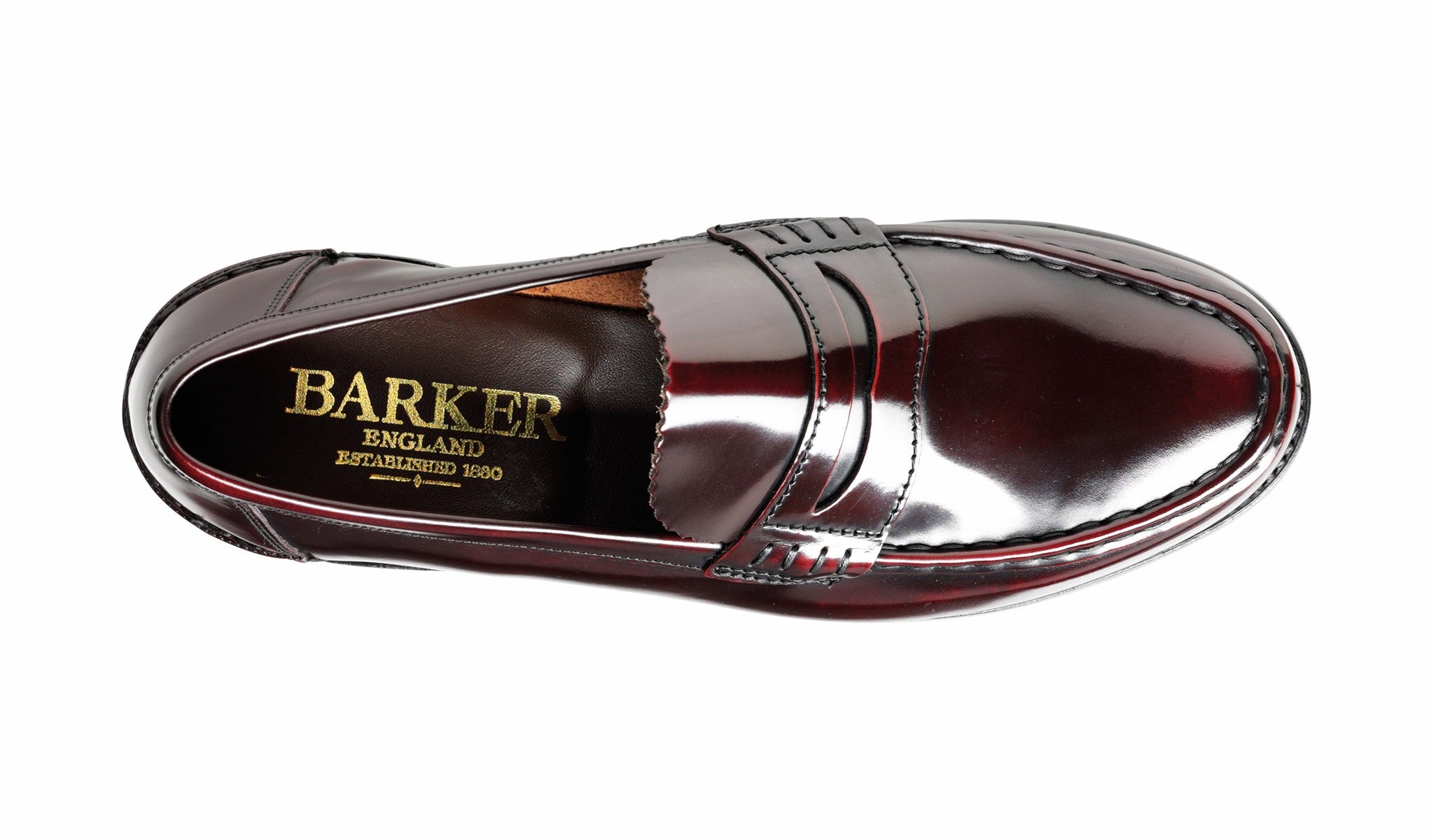 Mens Caruso - Burgundy Hi-Shine - Penny Loafer Shoe | Barker Shoes