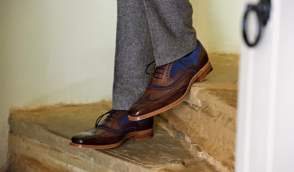 Mens McClean - Cedar Calf / Blue Suede | Barker Shoes