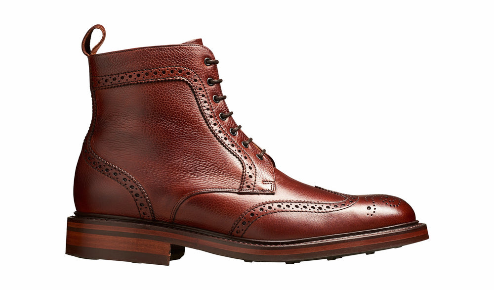 Mens Calder - Cherry Grain Wingtip Boot with Rubber Sole | Barker Shoes
