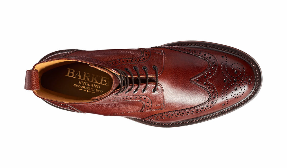 Mens Calder - Cherry Grain Wingtip Boot with Rubber Sole | Barker Shoes
