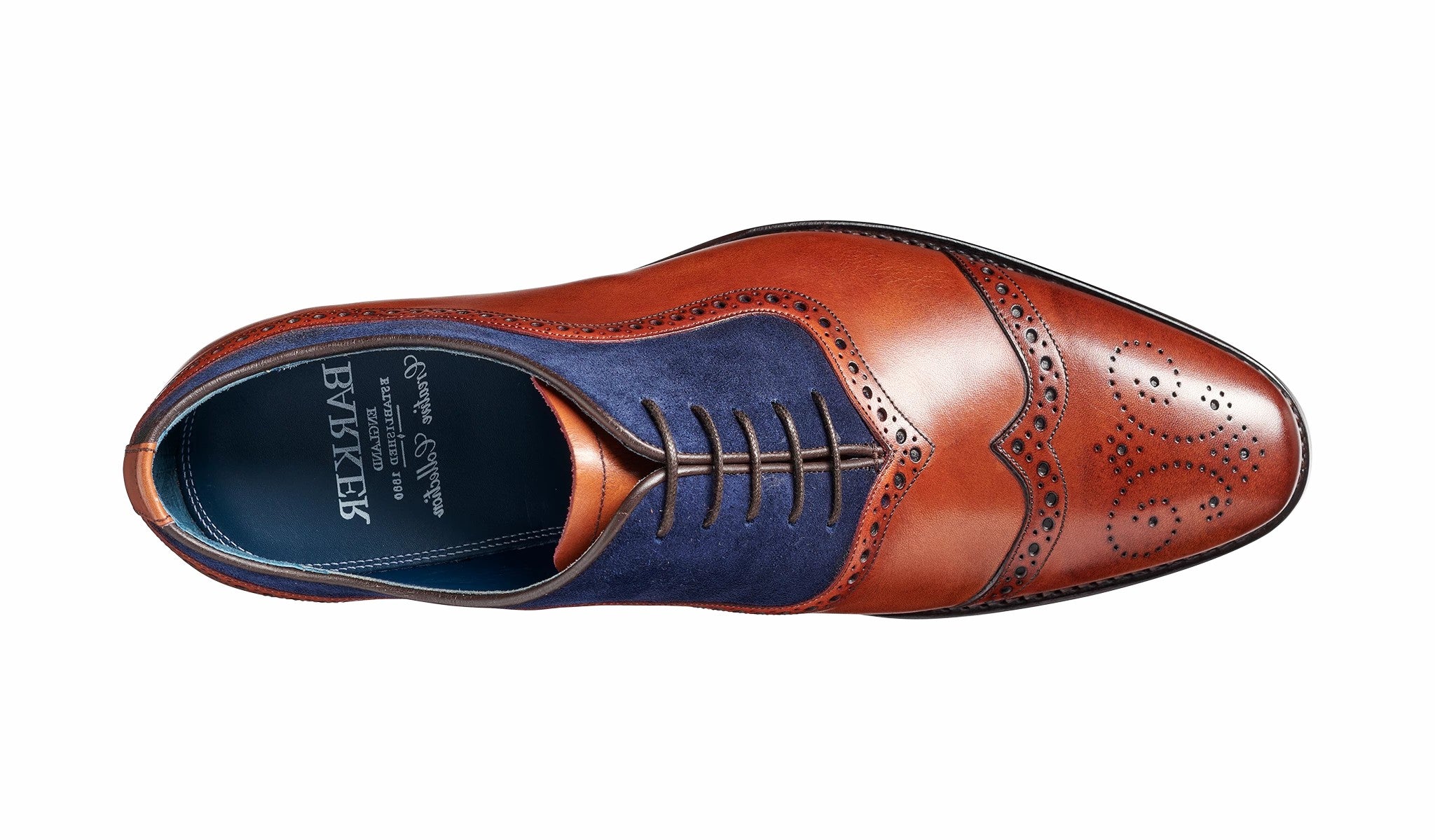 Mens Nicholas - Antique Rosewood / Navy Suede Brogue Shoe | Barker Shoes