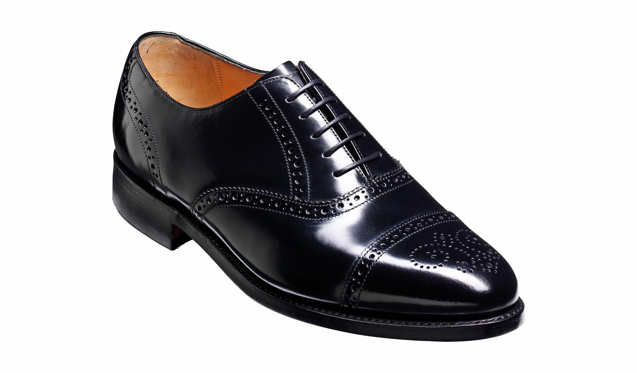 Mens Alfred - Black Hi-Shine Brogue Cap Toe | Barker Shoes
