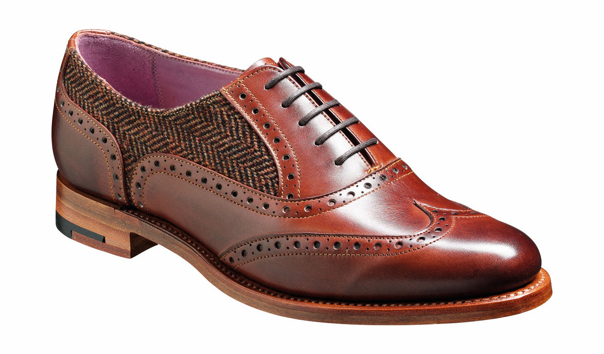 Womens Freya - Walnut Calf / Brown Tweed Women Wingtip Shoe | Barker Shoes