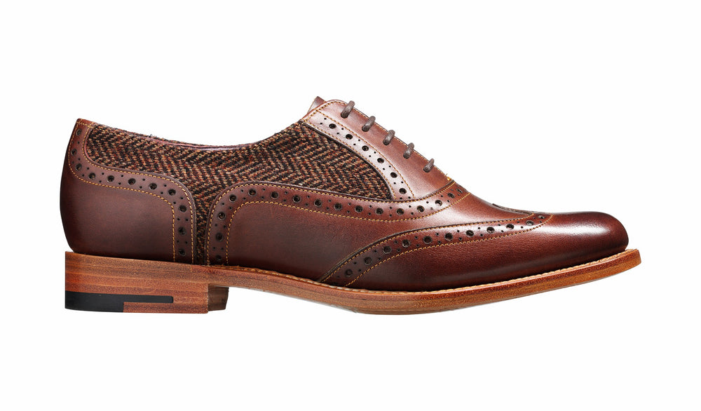 Womens Freya - Walnut Calf / Brown Tweed Women Wingtip Shoe | Barker Shoes