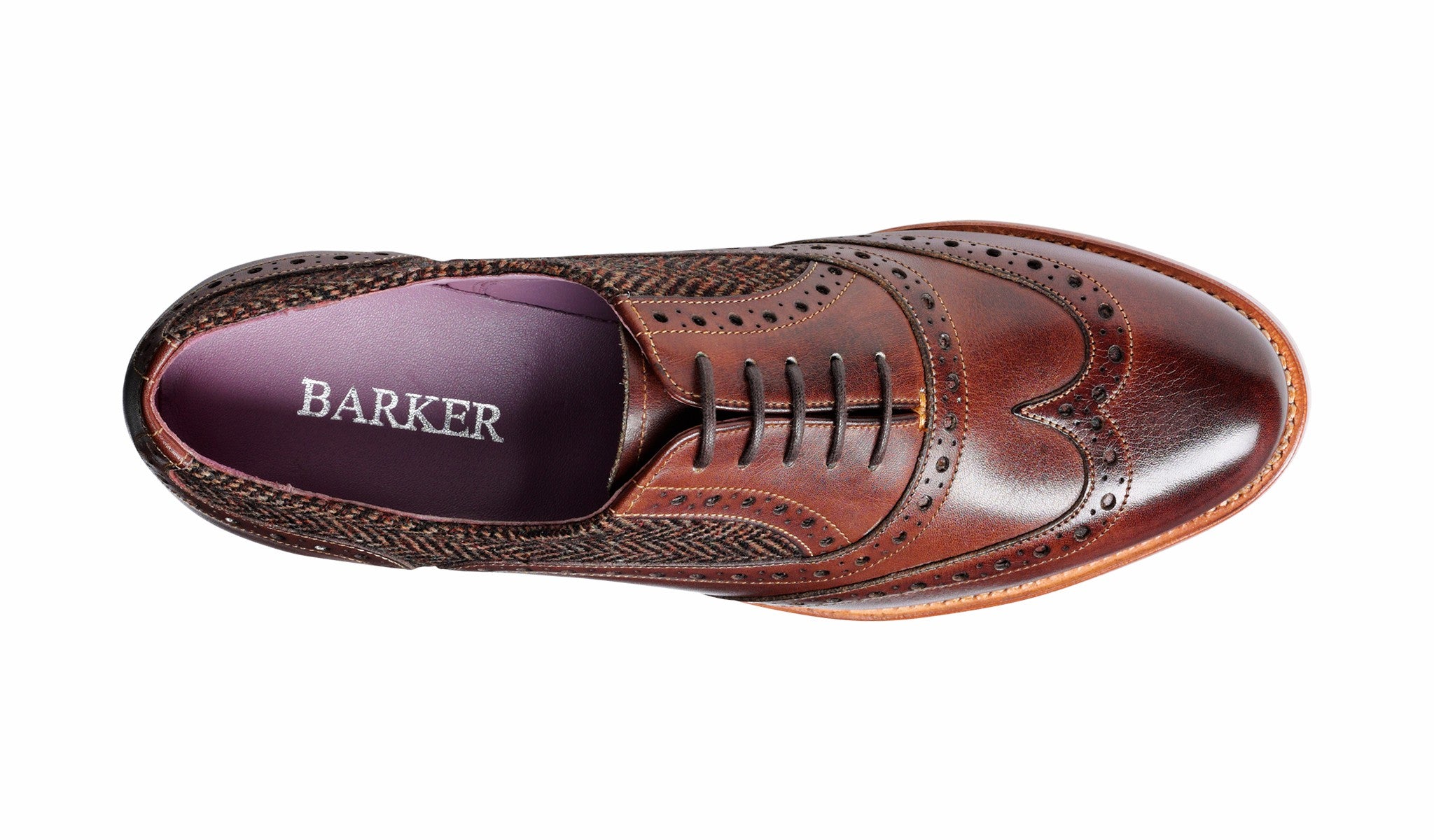 Womens Freya - Walnut Calf / Brown Tweed Women Wingtip Shoe | Barker Shoes