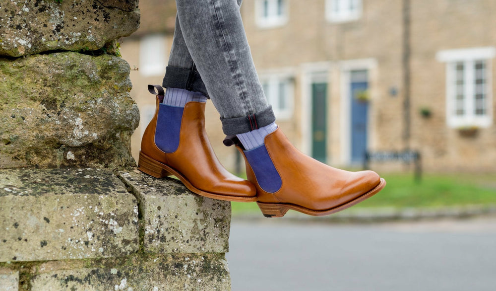 Womens Violet - Cedar Calf / Blue Elastic Boot | Barker Shoes