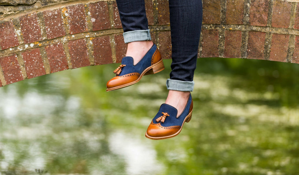 Womens Amber - Cedar Calf / Blue Suede | Barker Shoes
