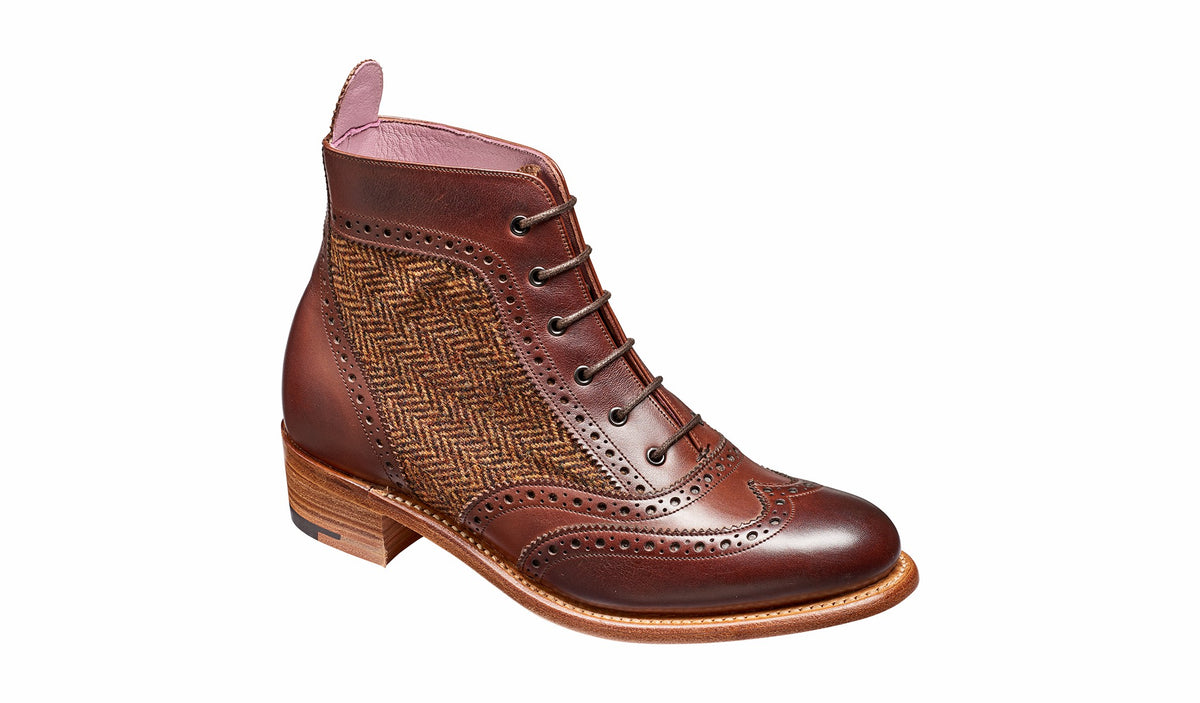 Womens Grace - Walnut Calf Brown Tweed Women Lace up Boot | Barker Shoes