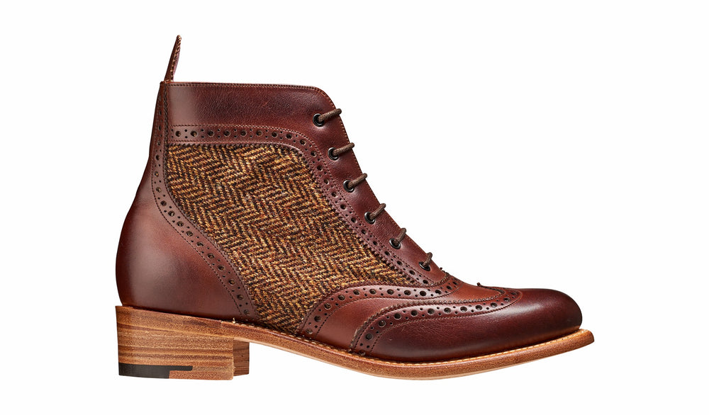 Womens Grace - Walnut Calf Brown Tweed Women Lace up Boot | Barker Shoes