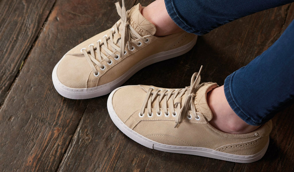 Womens Isla - Beige Suede Hand Stitched Rubber Sole Sneaker | Barker Shoes