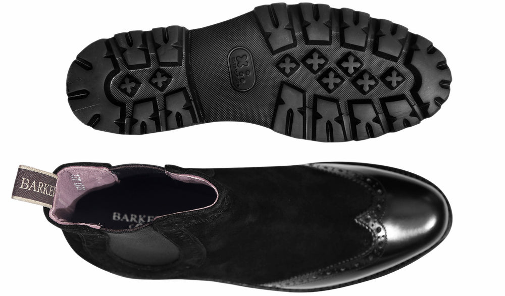 Womens Jessie - Black Suede / Black Polish Wing | Barker Shoes