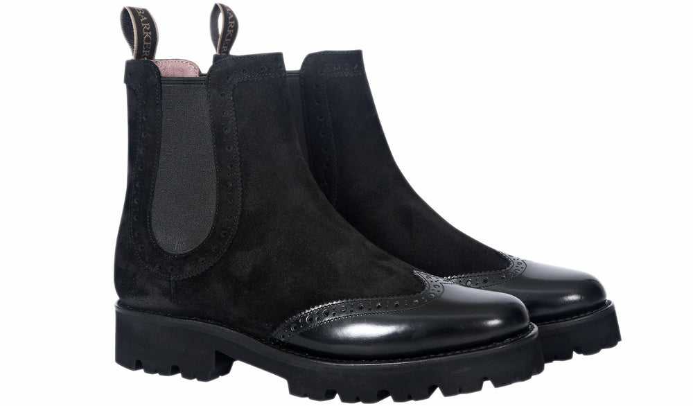 Womens Jessie - Black Suede / Black Polish Wing | Barker Shoes